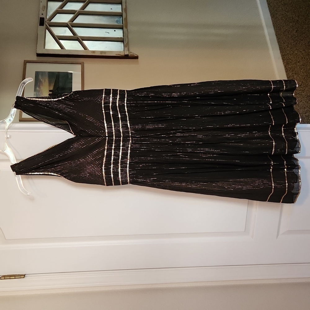 Adrianna black and gold fit and‎ flare dress, size 8 - Picture 2 of 7